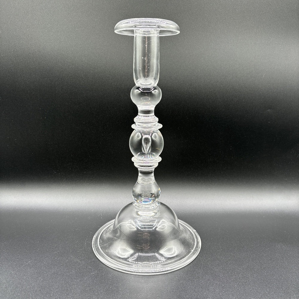 Steuben Art Glass Crystal Controlled Bubble Teardrop Candlestick 10.5" Signed
